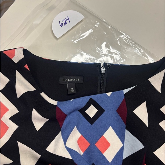Talbots Geometric Triangle Multi Color Sheath Short Sleeve Dress Size 10 - Picture 5 of 7